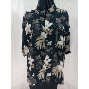 Puritan mens Floral Button-Up Shirt With Pocket Black & Beige Short Sleeve